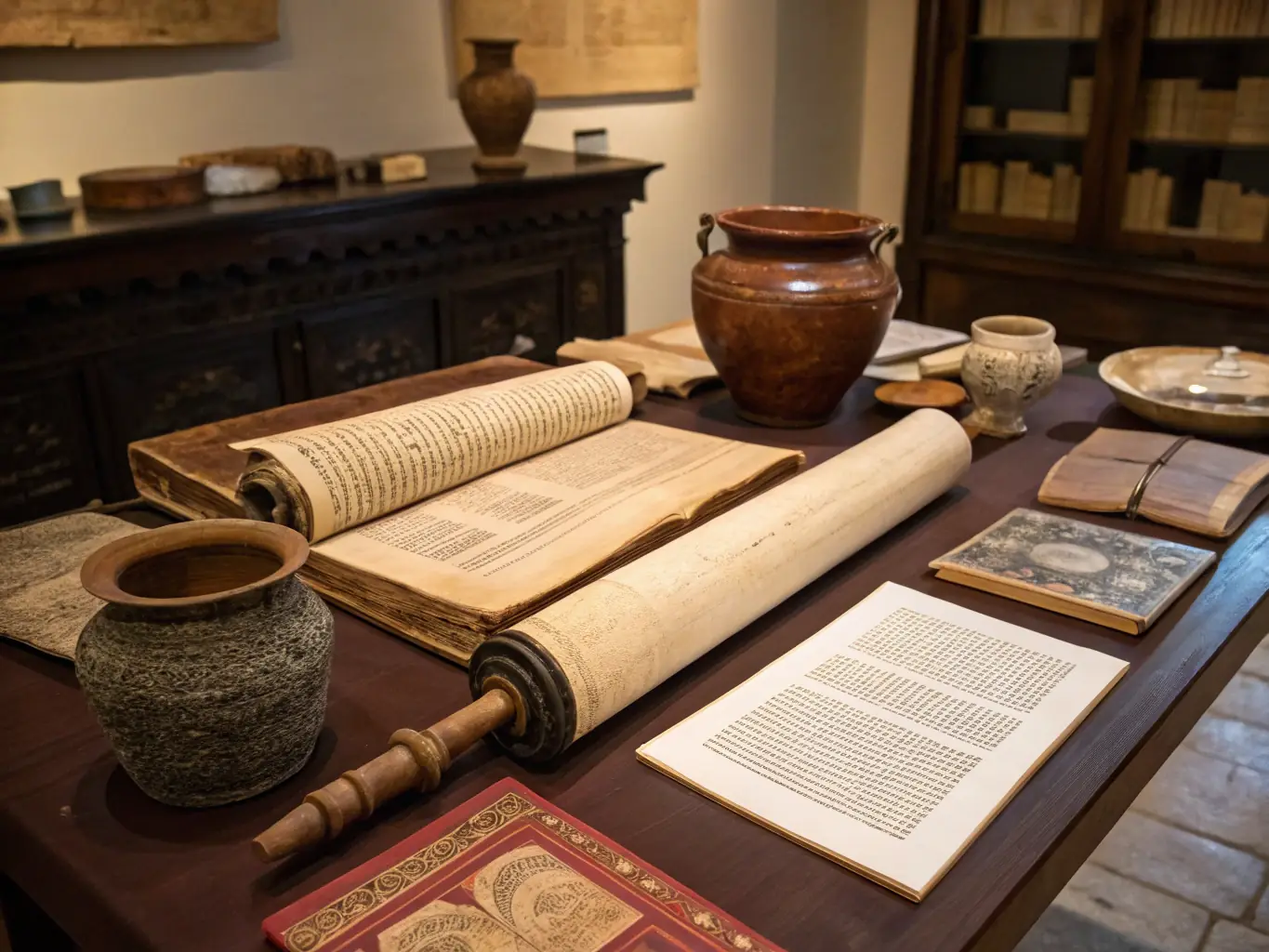 A photograph featuring a collection of published books and research papers on medieval and modern ceramics, displayed in a library or academic setting. The image represents AIECM3's commitment to supporting scholarly publications and disseminating research findings to a wider audience.